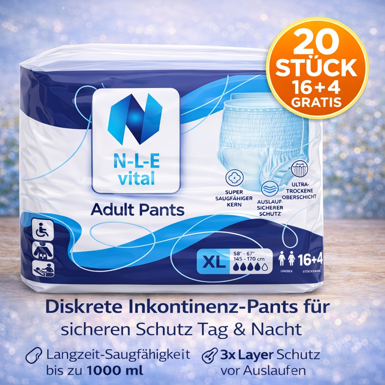 Culottes Incontinence Adultes L/XL 20pcs N-L-E