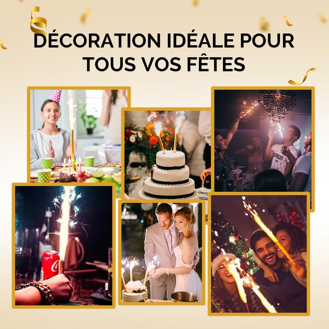Lot de 100 Fontaines lumineuses 1 minute pour gâteau