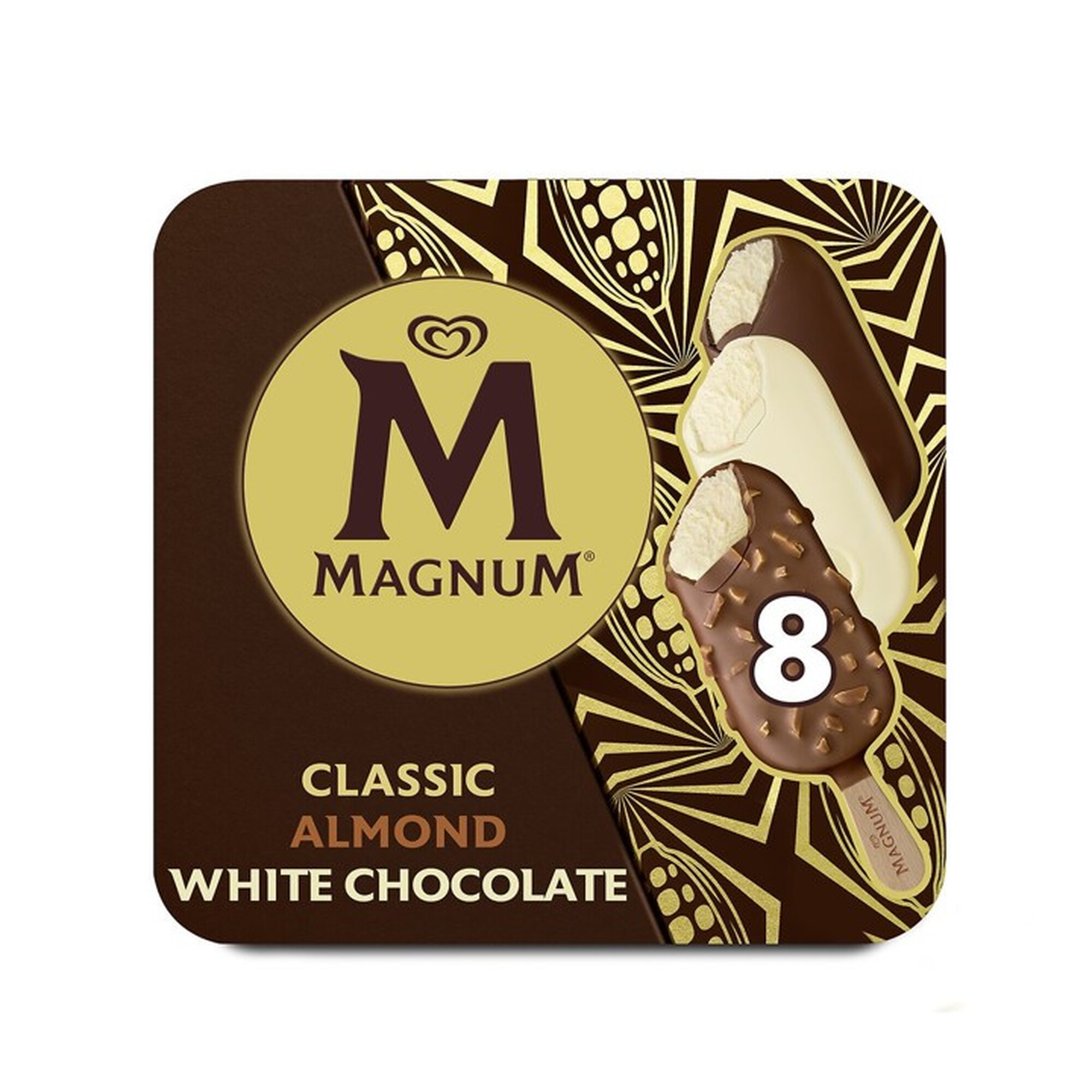 Magnum Paletas de Helado Clásico, Almendra y Chocolate Blanco x8
