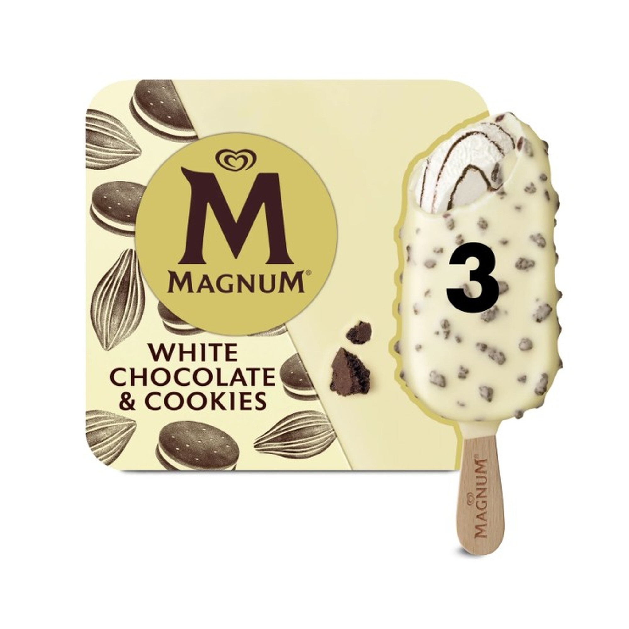 MAGNUM Pack de 3 helados de chocolate blanco y galletas