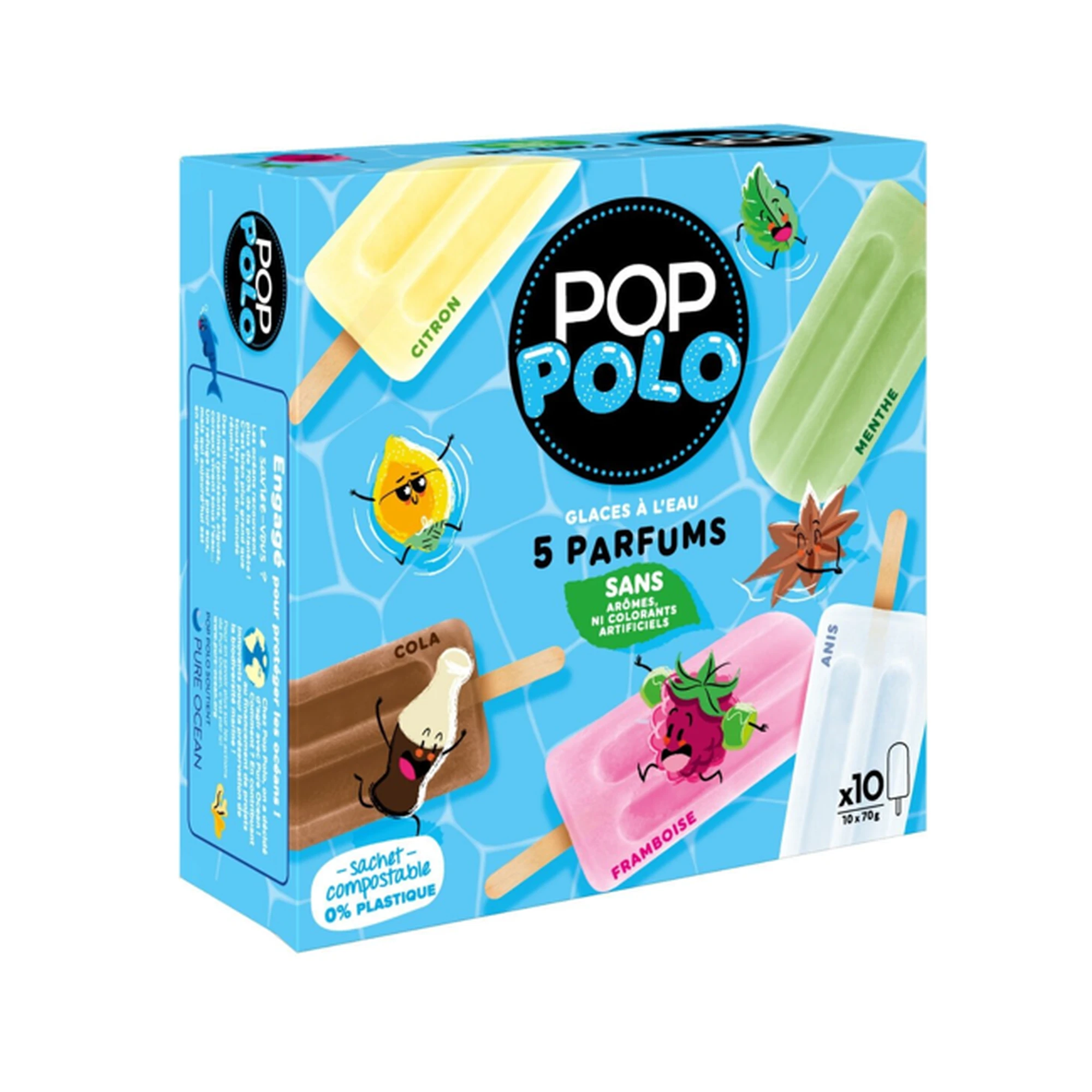 POP POLO Polos de Agua 5 Sabores - 700 g / 10 piezas